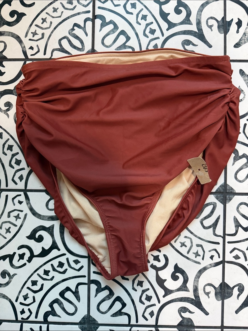 Albion Fit Cinnamon Rust High-Waist Swim Bottoms Ruched Sides. Wmn’s Small. NWT